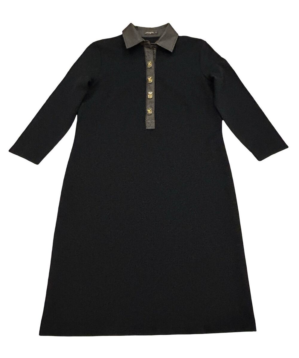 J.McLaughlin Black Falcon Dress Size S Brown Faux Leather Collar Turnlock Button